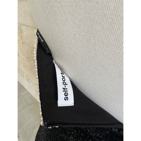 Self Portrait Black Boucle Pearl Trim Mini Dress US 6 - Picture 12 of 16